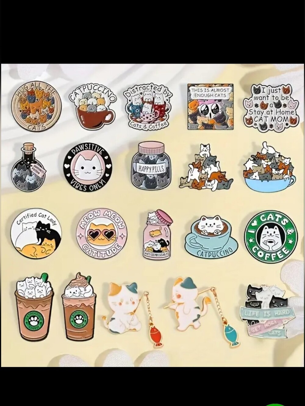 20pcs Cat Coffee Themed Die-Cut Pin Set